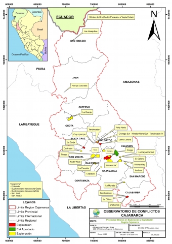 Mapa General de Proyectos Mineros de la Región Cajamarca, GRUFIDES Dic. 2019